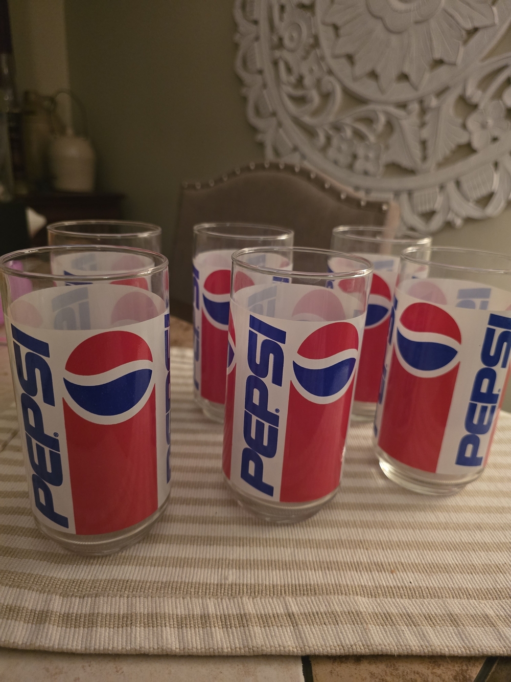 Vintage Lot Of 6 Pepsi Drinking Glasses Great Color Vibrant